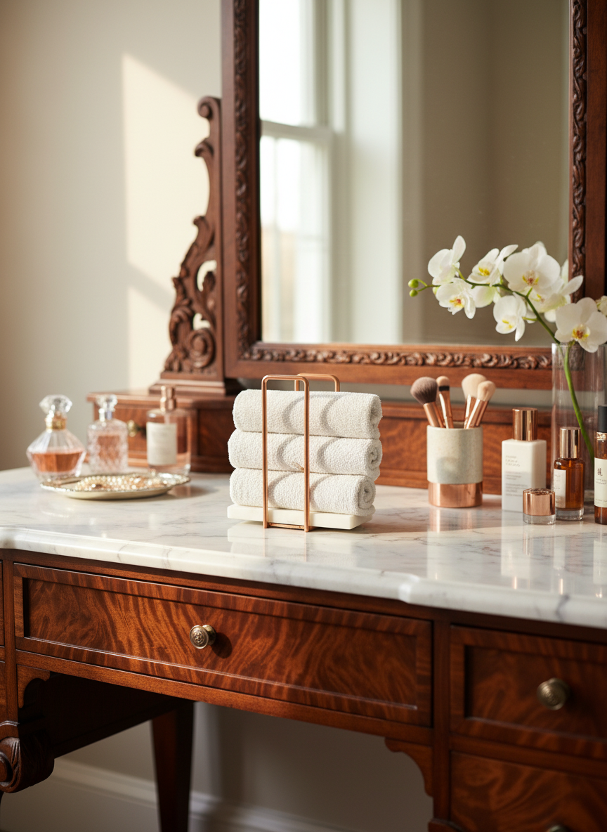 Imperial Napkin Holder - White & Rose Gold