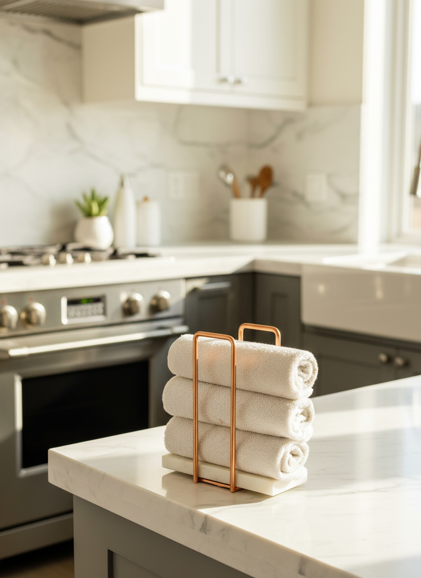 Imperial Napkin Holder - White & Rose Gold