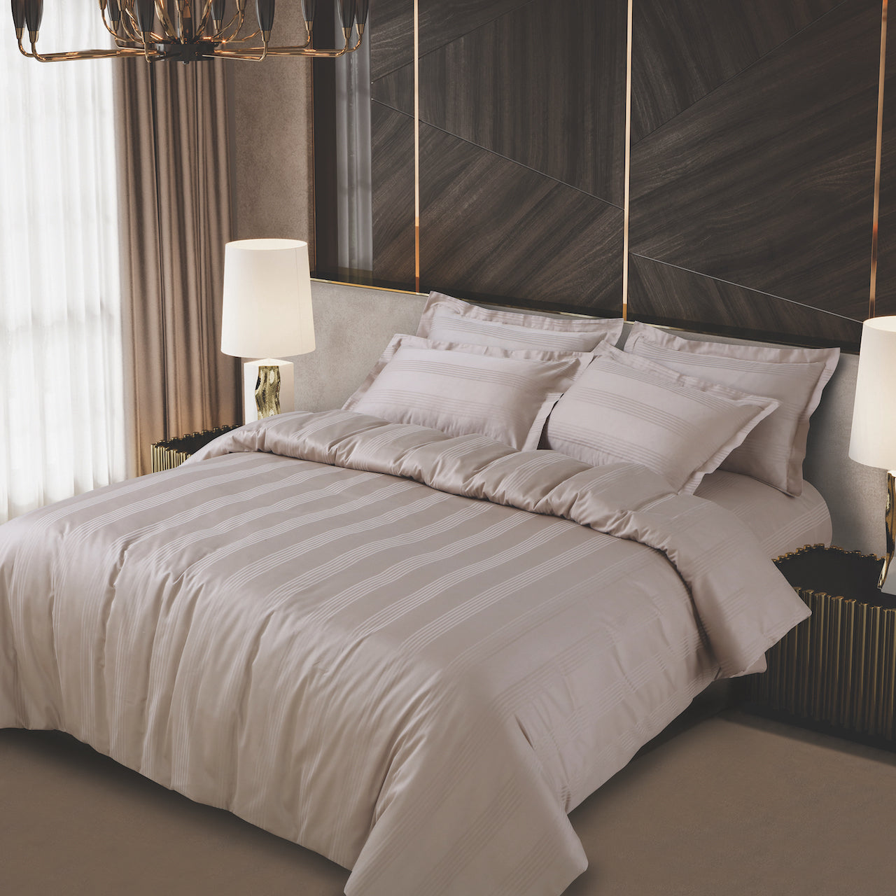 Turin Jacquard Beige Stripes Duvet Cover