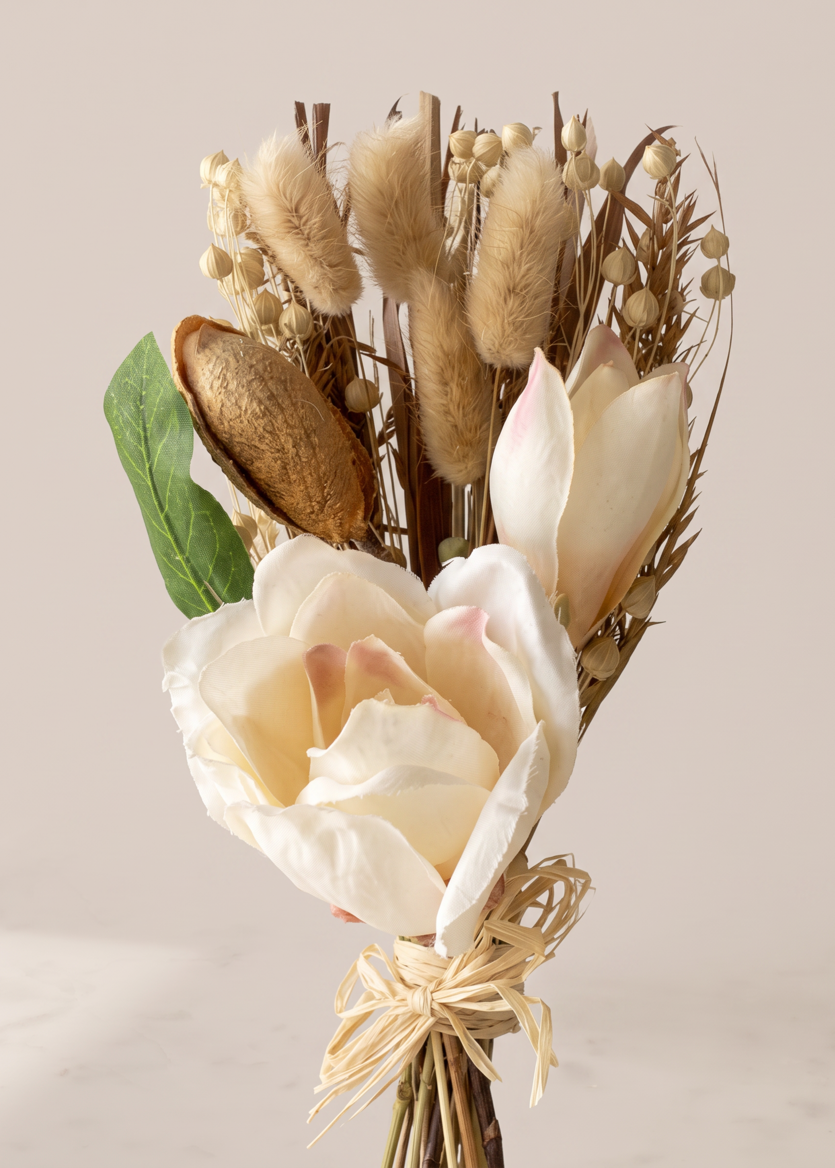 Artificial Dried Floral Bunch with Vase - Beige & Ivory