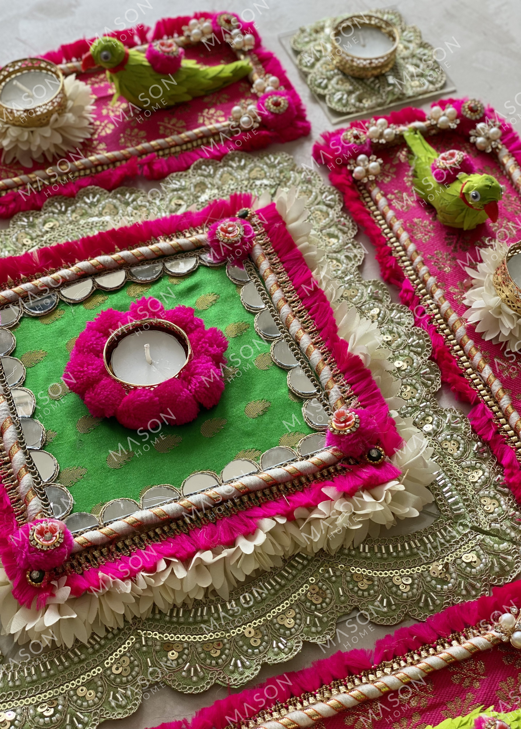 Festive Parrot Diya Rangoli