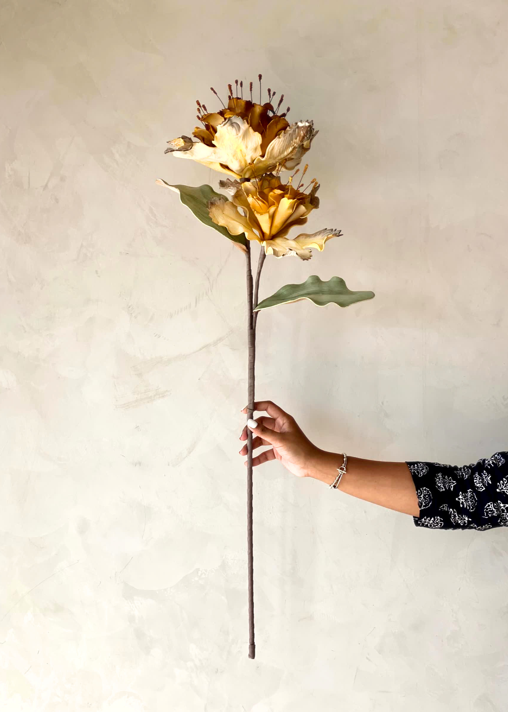 Artificial Rose Bay Flower Stem - Amber Ombre (One Stem)