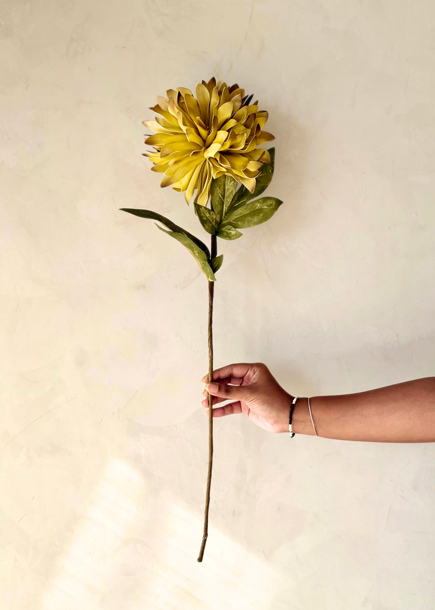 Artificial Dali Dahlia Flower Stem - Yellow (One Stem)
