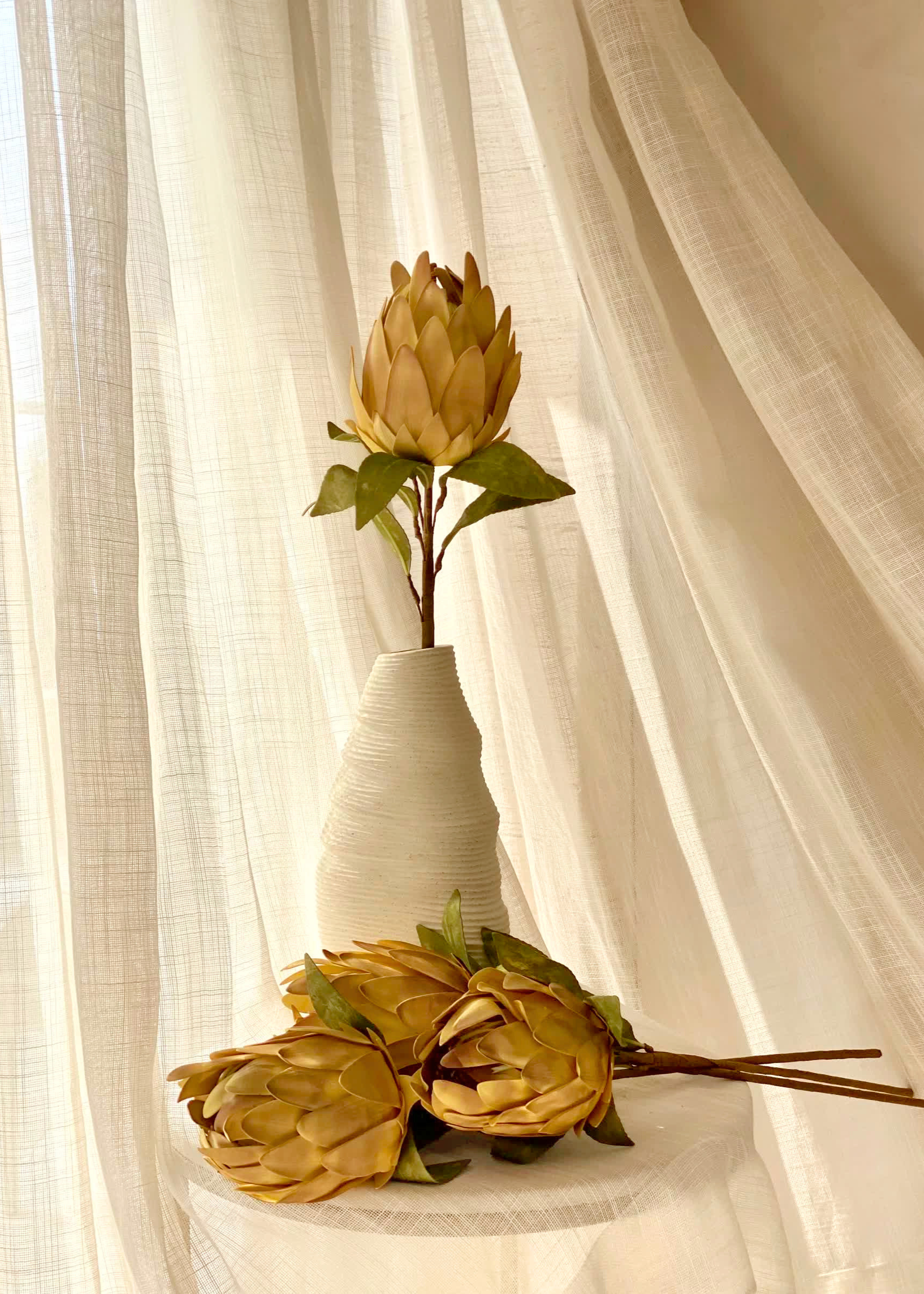Artificial Protea Flower Stem - Yellow (One Stem)