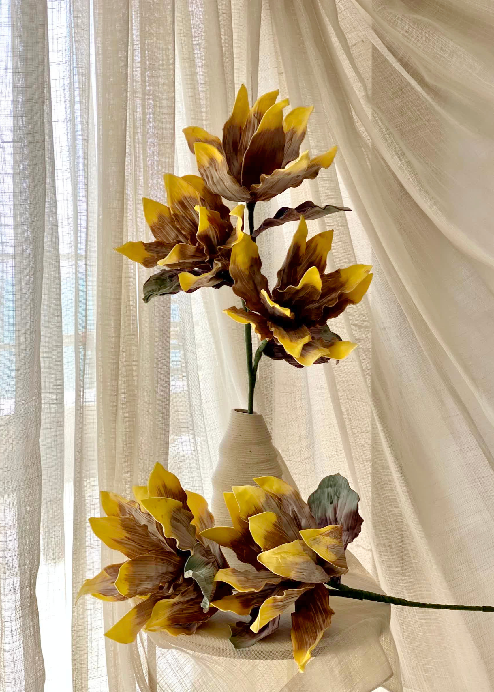 Artificial Magnolia Flower Stem - Amber Ombre (One Stem)