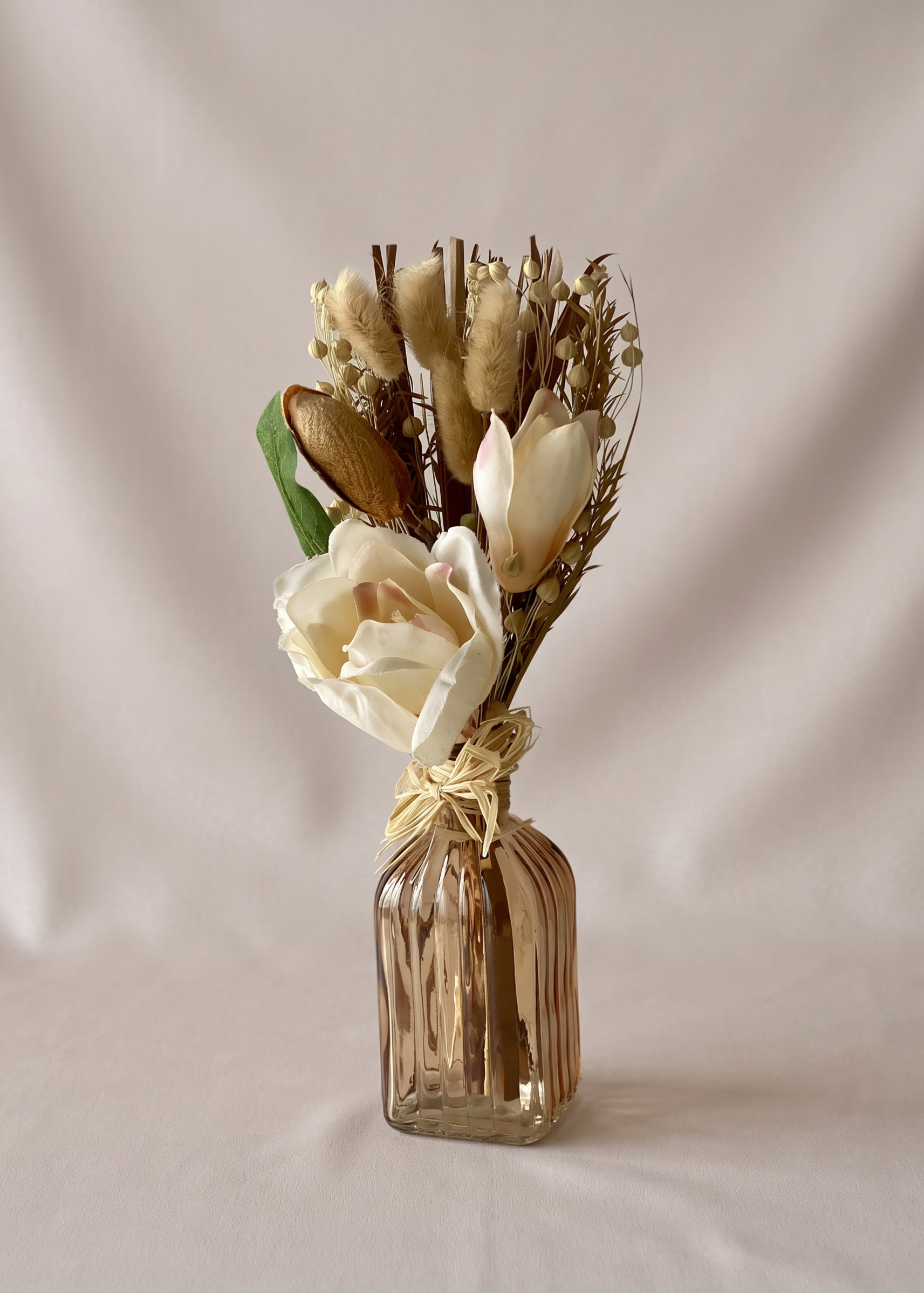 Artificial Dried Floral Bunch with Vase - Beige & Ivory