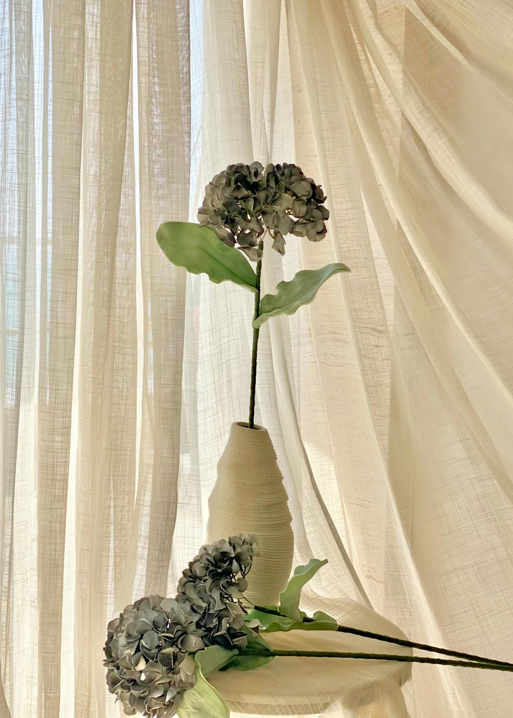 Artificial Hydrangea Flower Stem - Grey Ombre (One Stem)