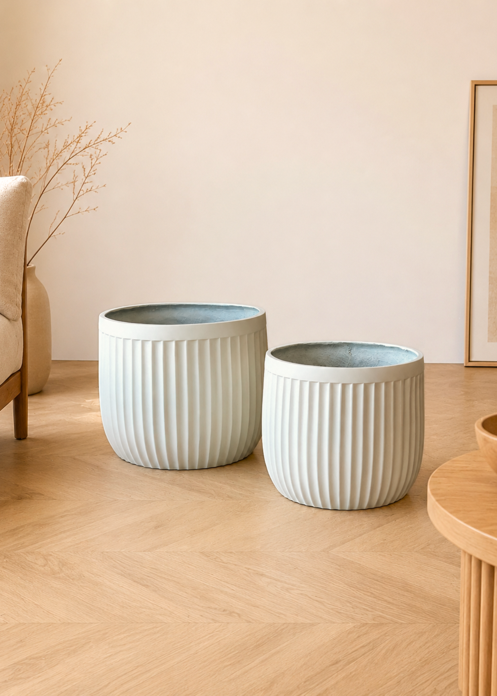 Valen Ribbed Planters - Ivory