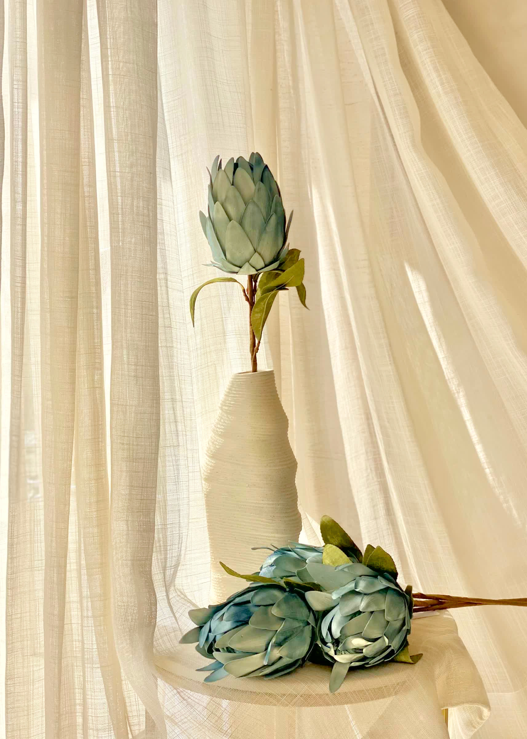 Artificial Protea Flower Stem - Blue (One Stem)