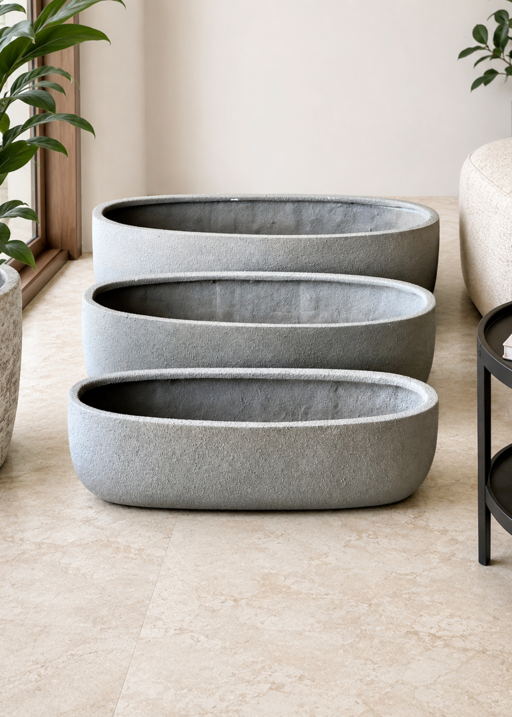 Cove Rectangle Planters - Light Grey