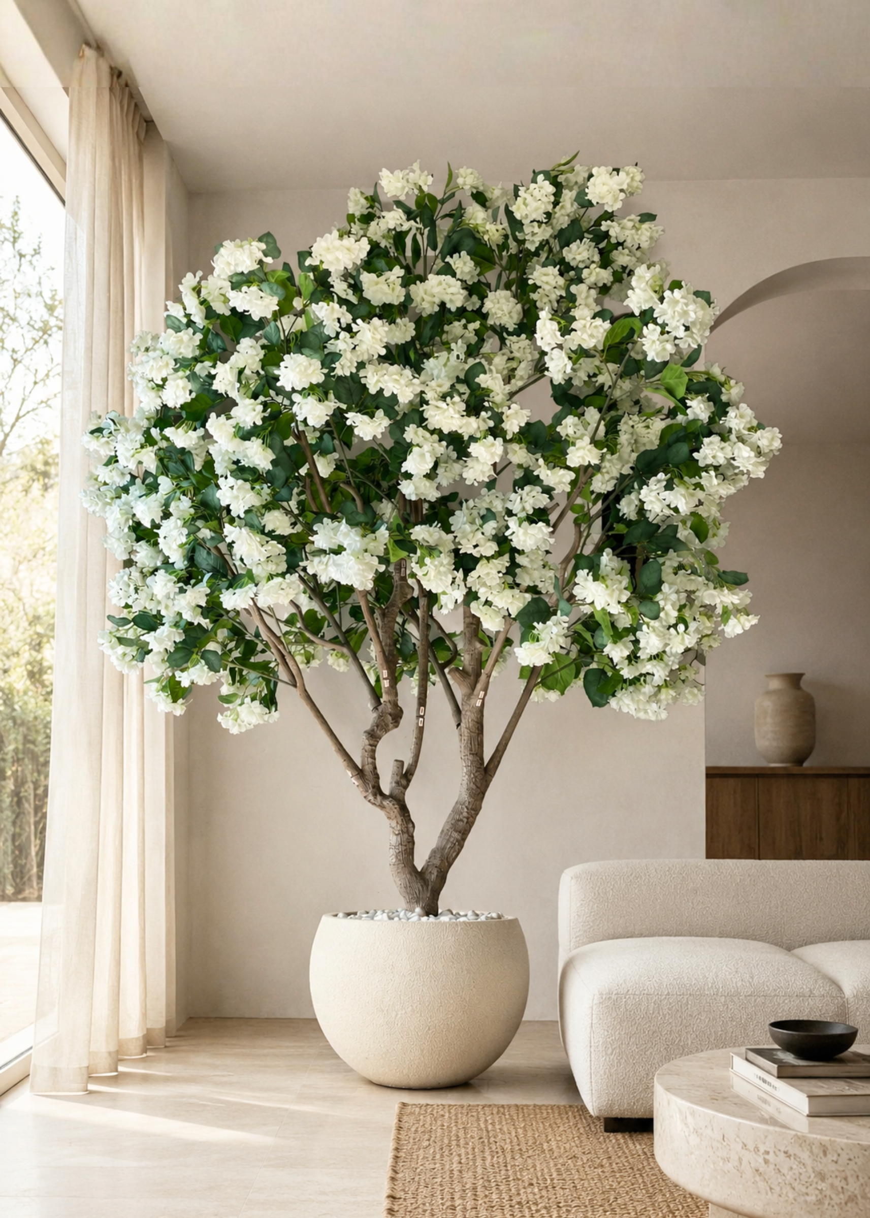 Artificial White Blossom Plant - 8 Feet
