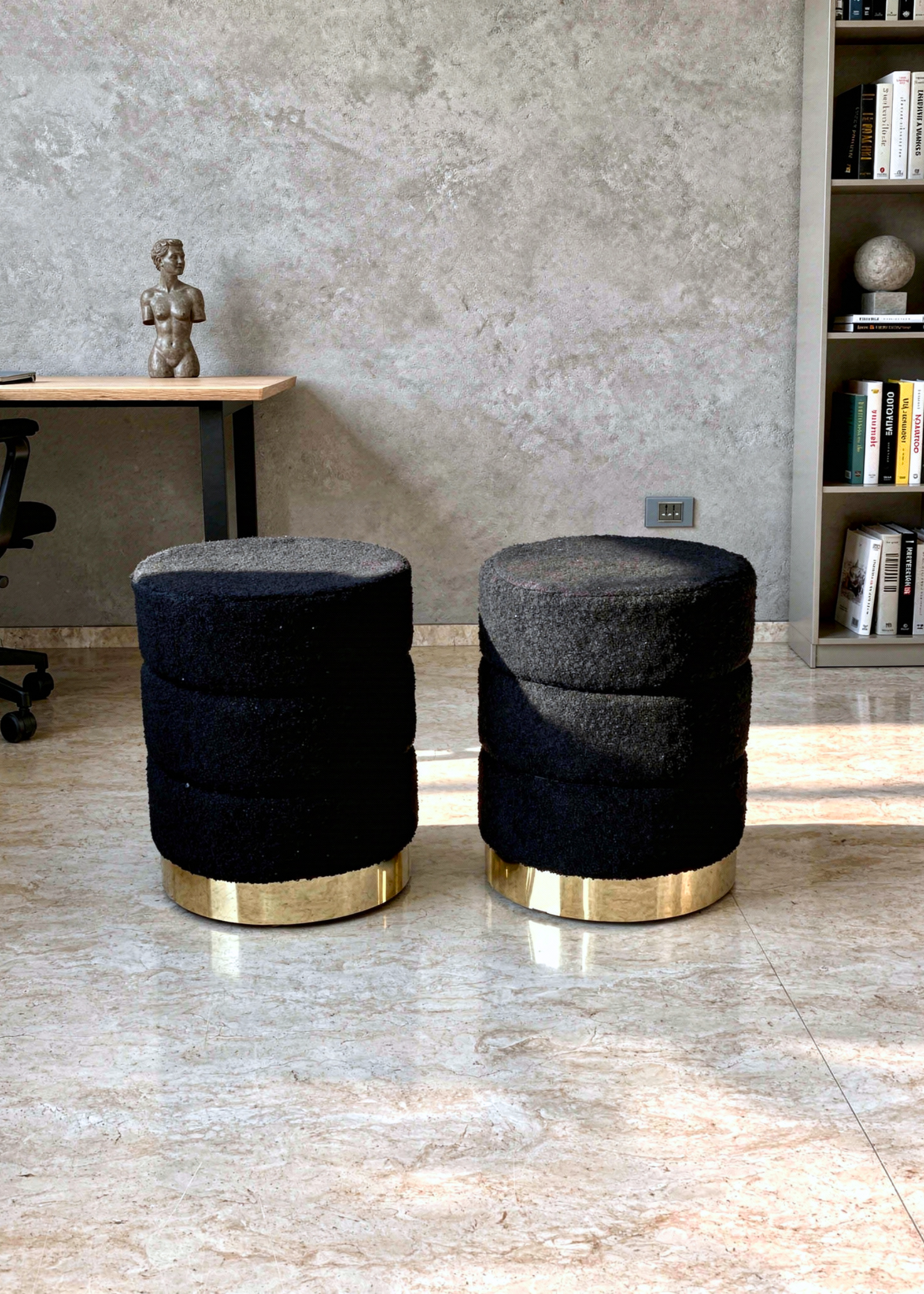 Cloud Boucle Storage Pouffe Set - Black
