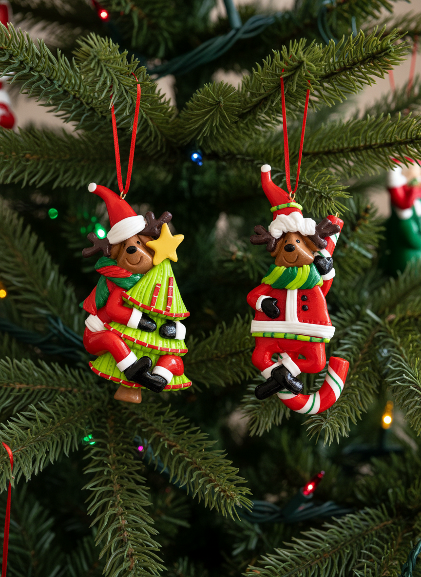 Christmas Jolly Deer Hanging - Set of 2