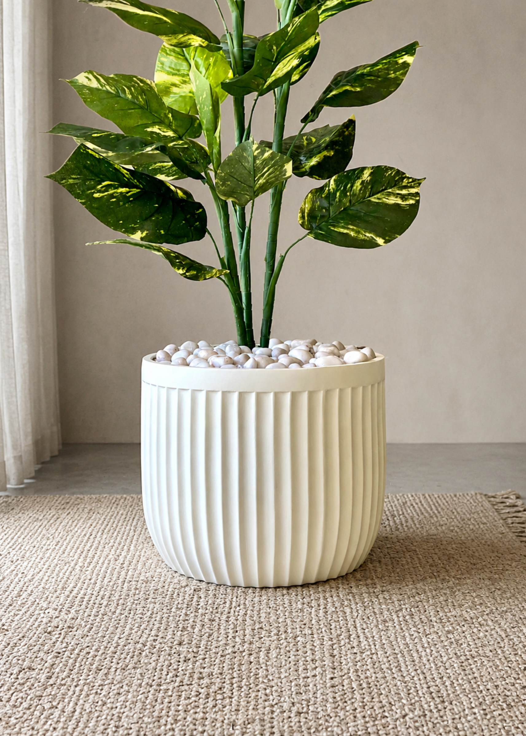 Valen Ribbed Planters - Ivory