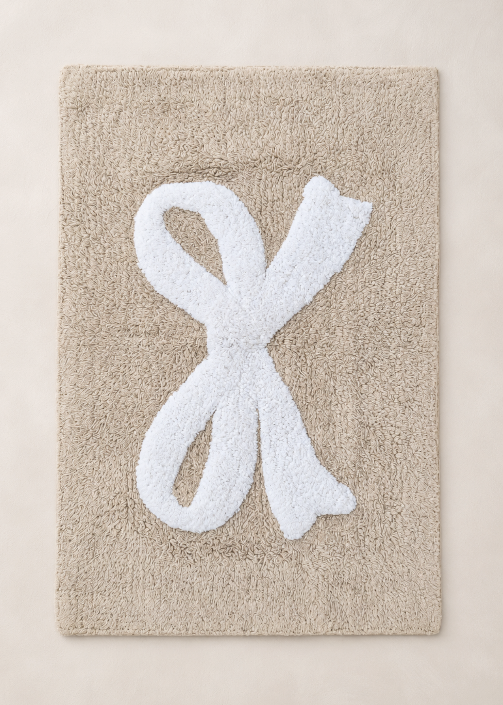 Bella Bow Anti Slip - Tufted - Cotton Bath Mat - Beige - 60 x 40 cm