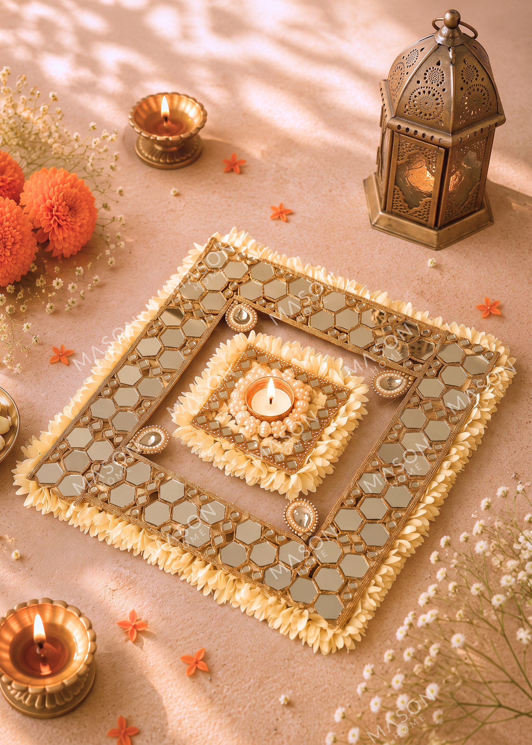 Festive Ivory Bloom Mirror Rangoli