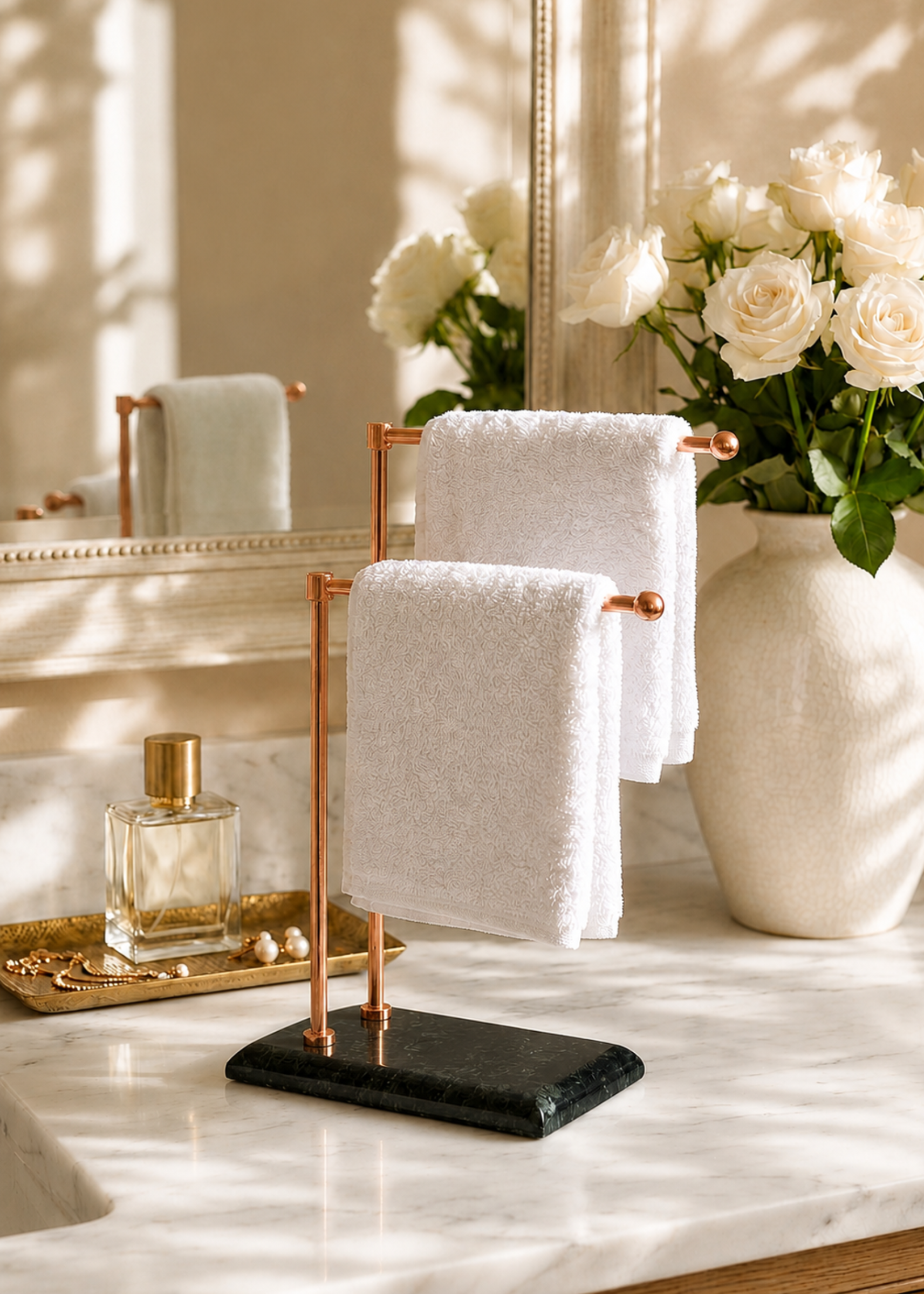 Melrose Hand Towel Stand - Black & Rose Gold