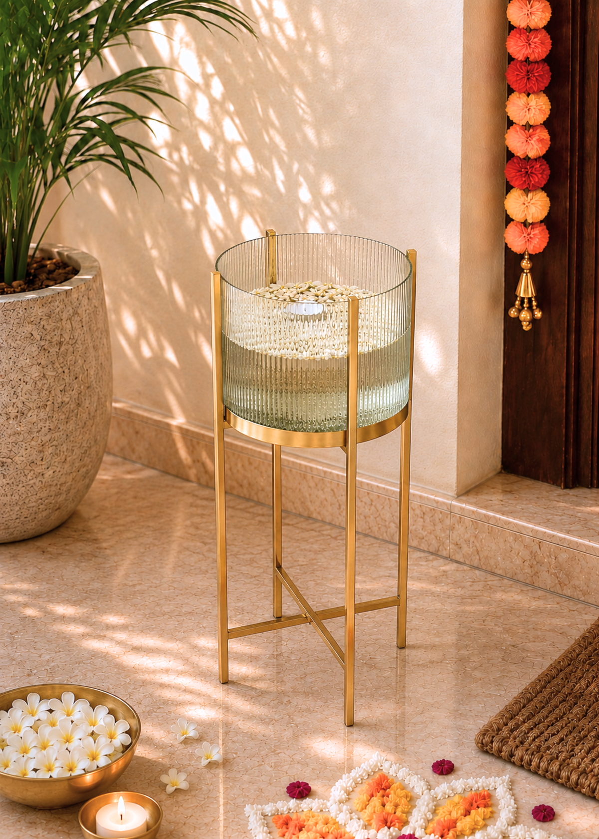 Fluted Glass Bowl Stand - Large
