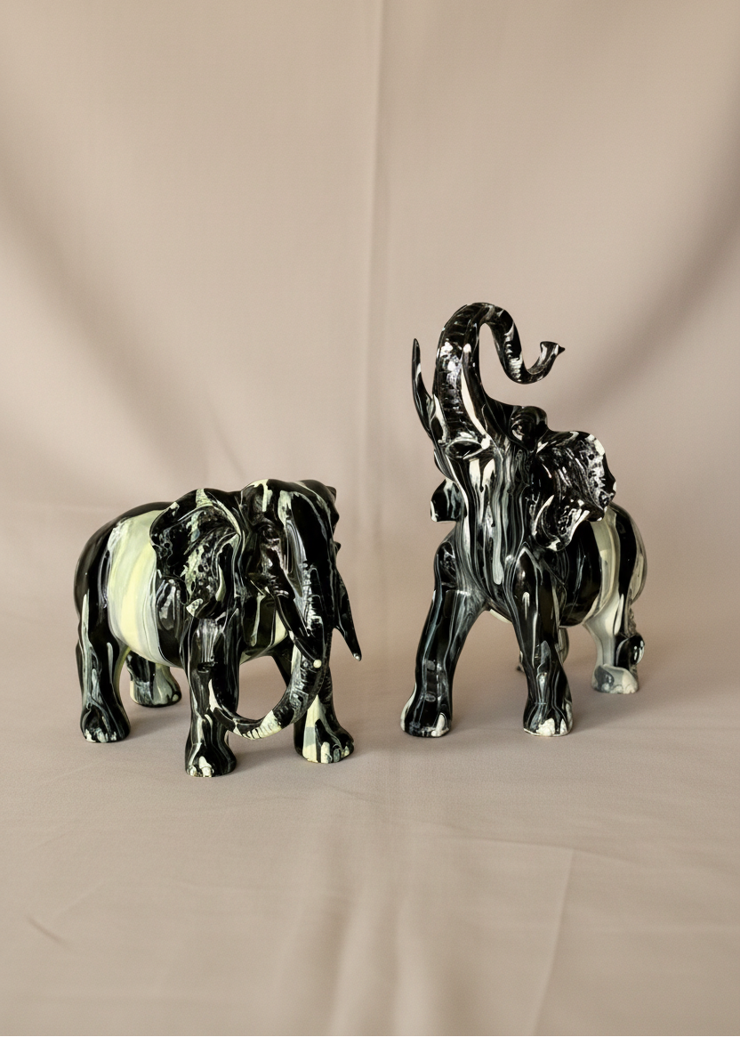Monochrome Onyx Elephants - Set of 2