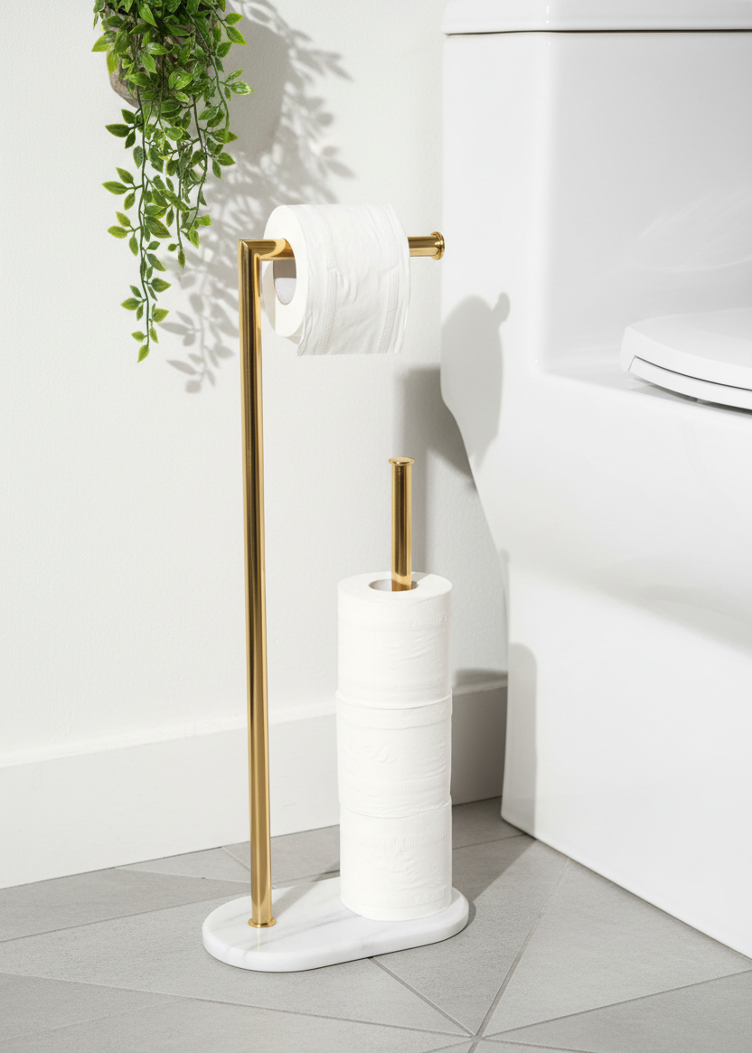 Melrose Toilet Roll Holder - White and Gold