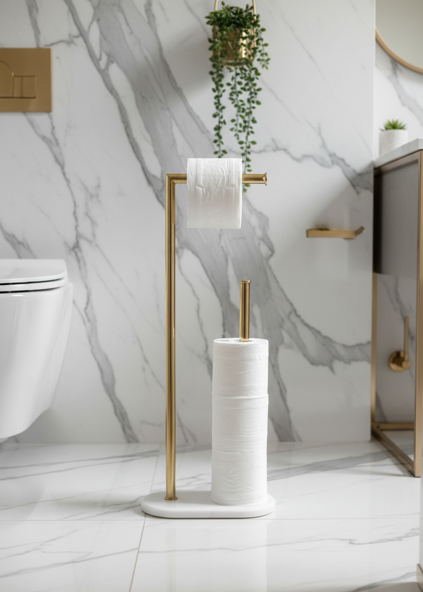 Melrose Toilet Roll Holder - White and Gold