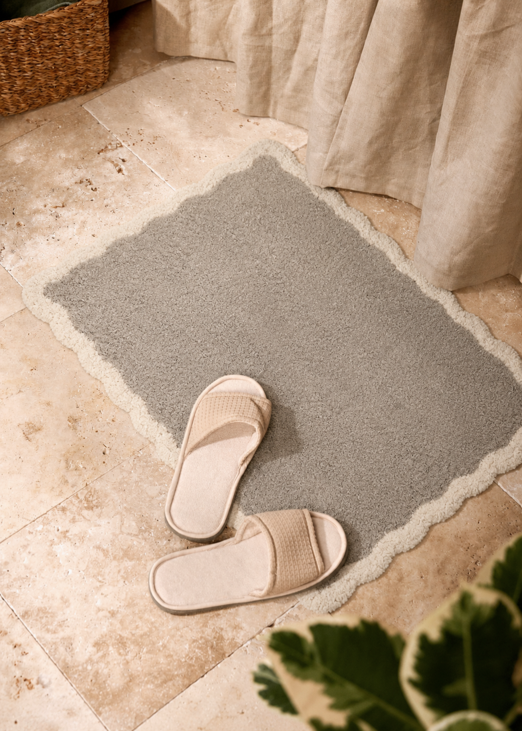 Scallia Anti Slip - Tufted - Cotton Bath Mat - Grey - 60 x 40 cm