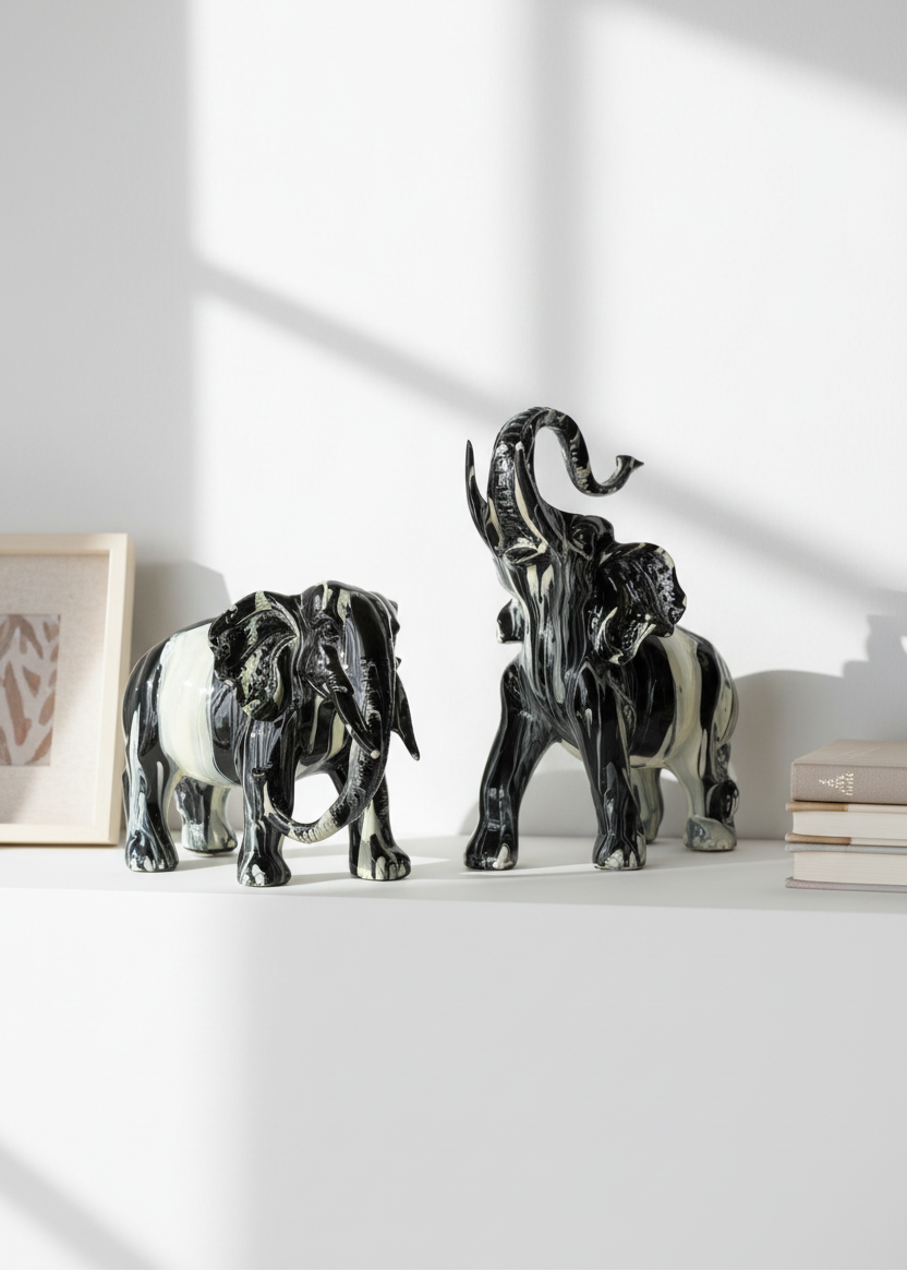 Monochrome Onyx Elephants - Set of 2