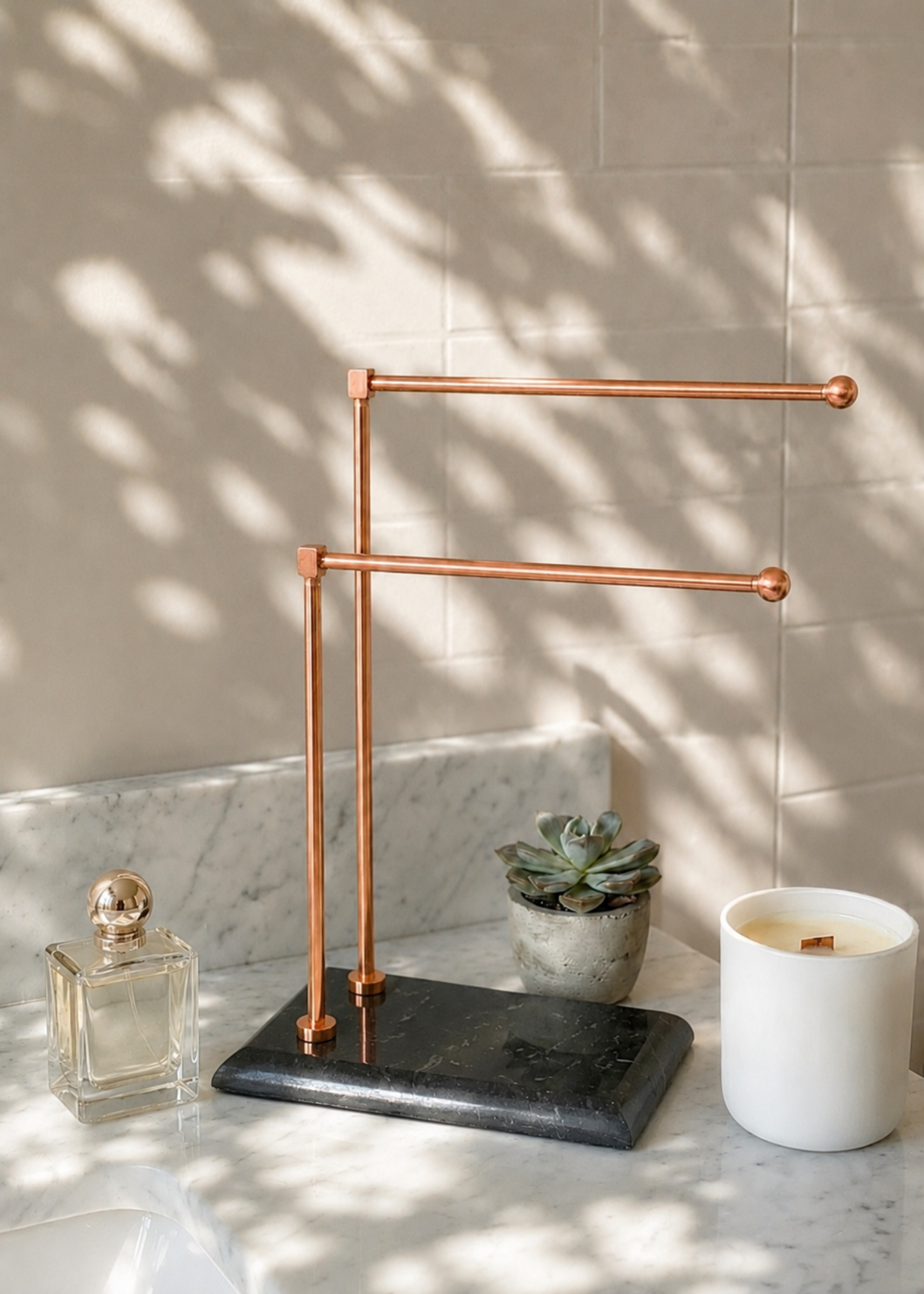 Melrose Hand Towel Stand - Black & Rose Gold