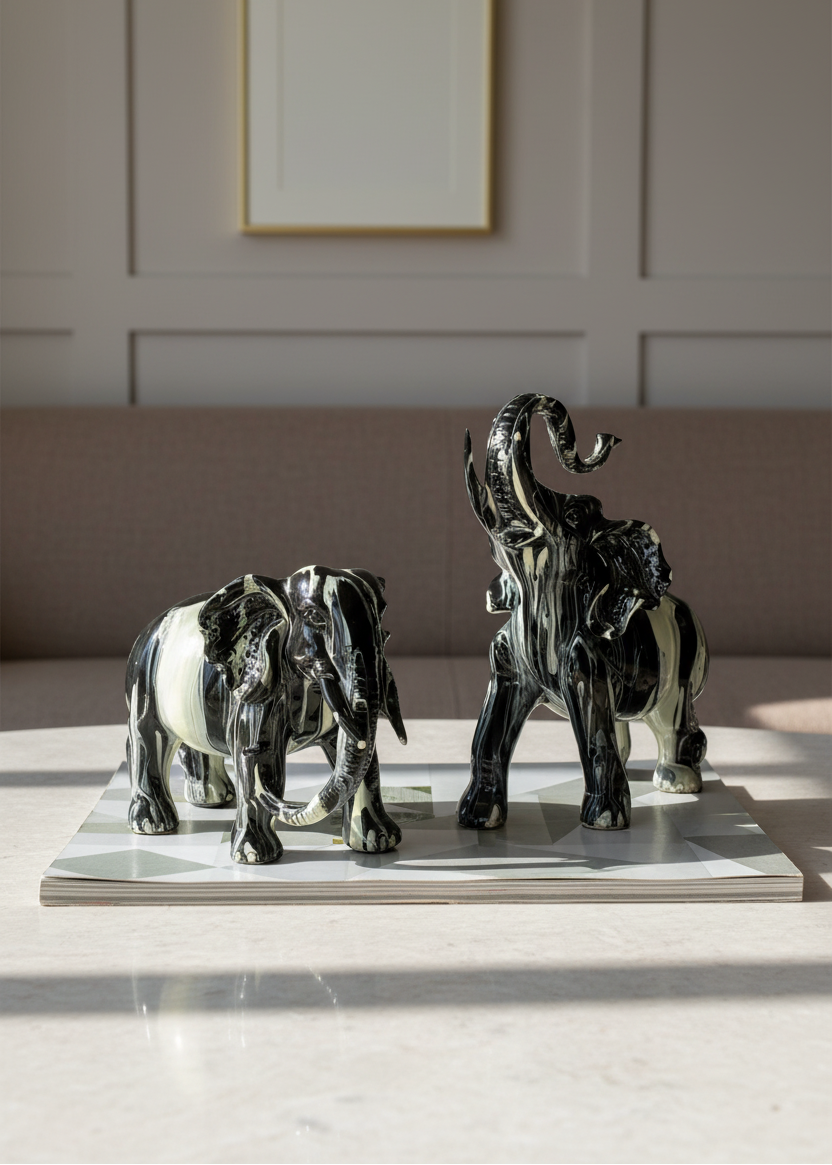 Monochrome Onyx Elephants - Set of 2