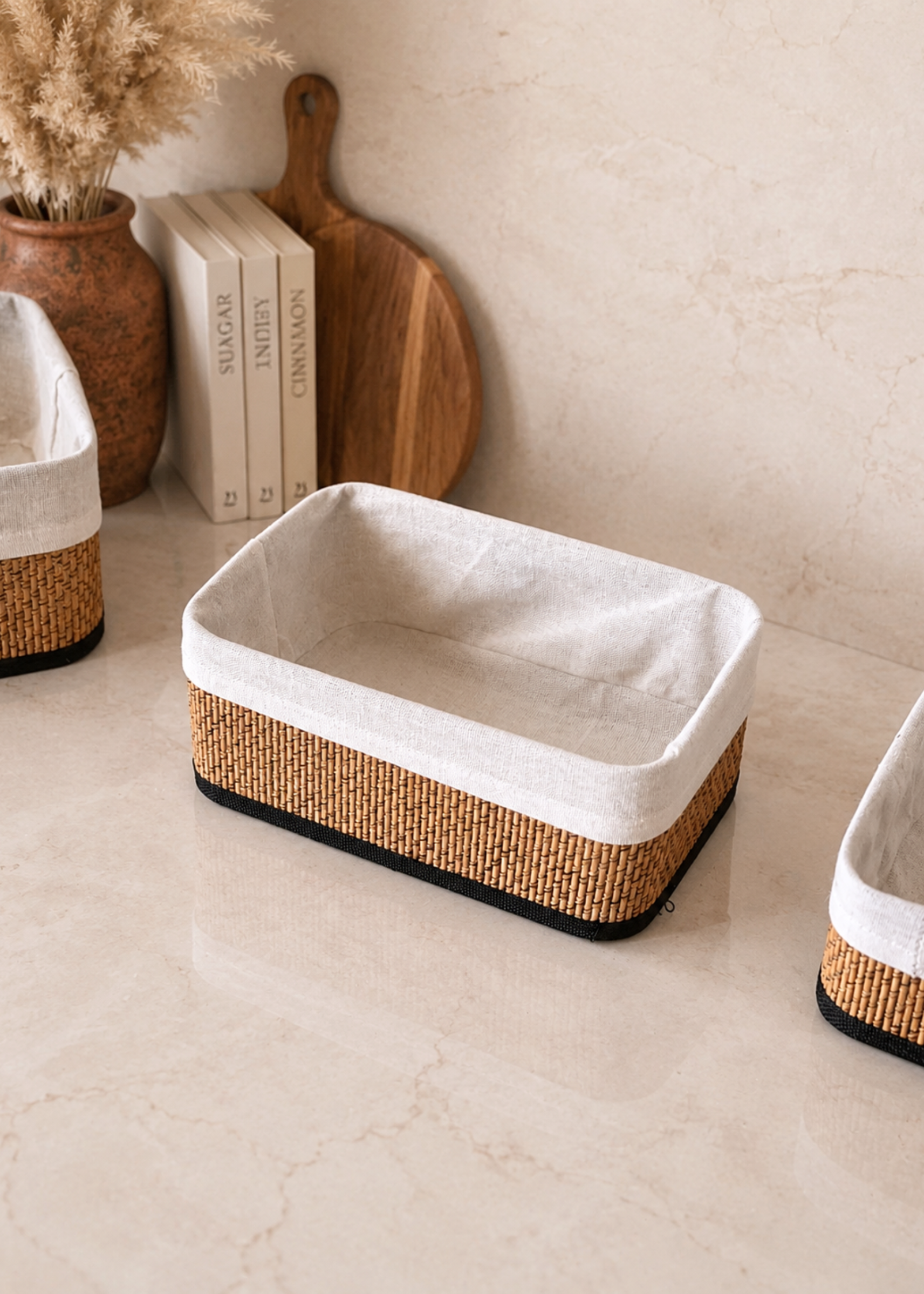 Miro Basket - White & Brown (Set of 3)