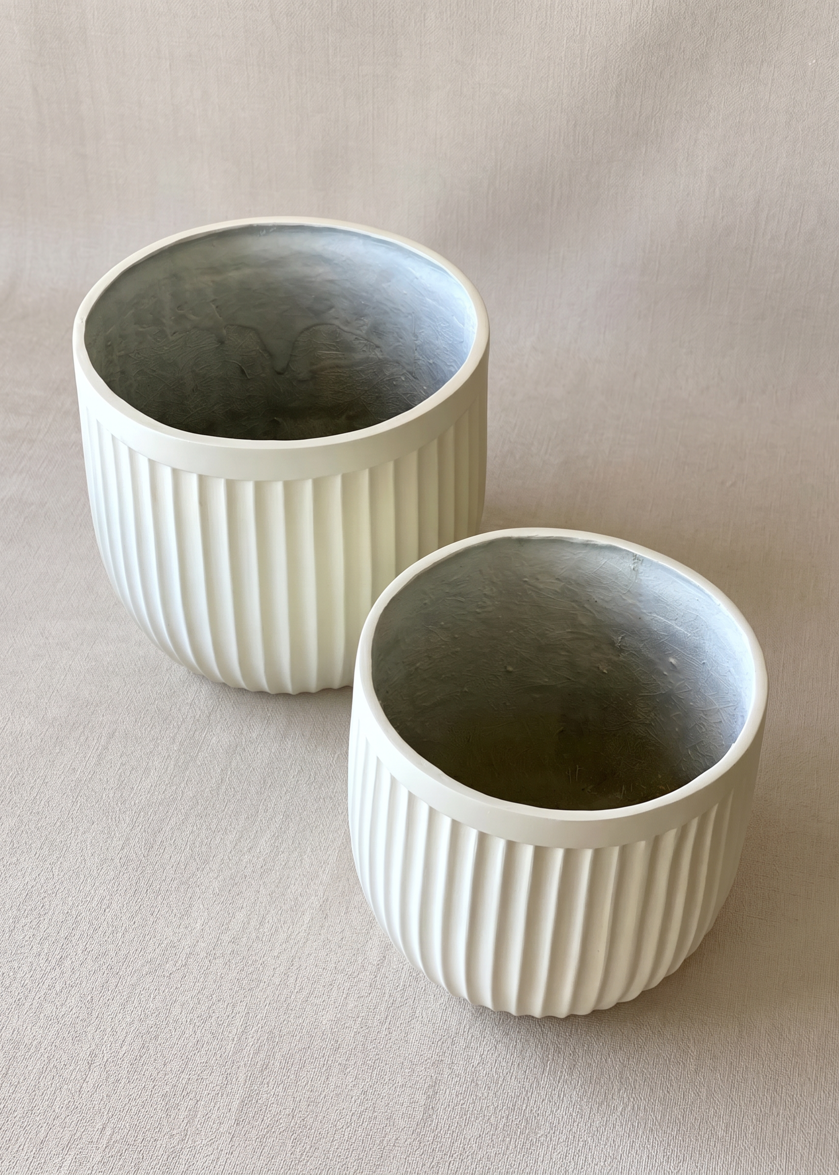 Valen Ribbed Planters - Ivory