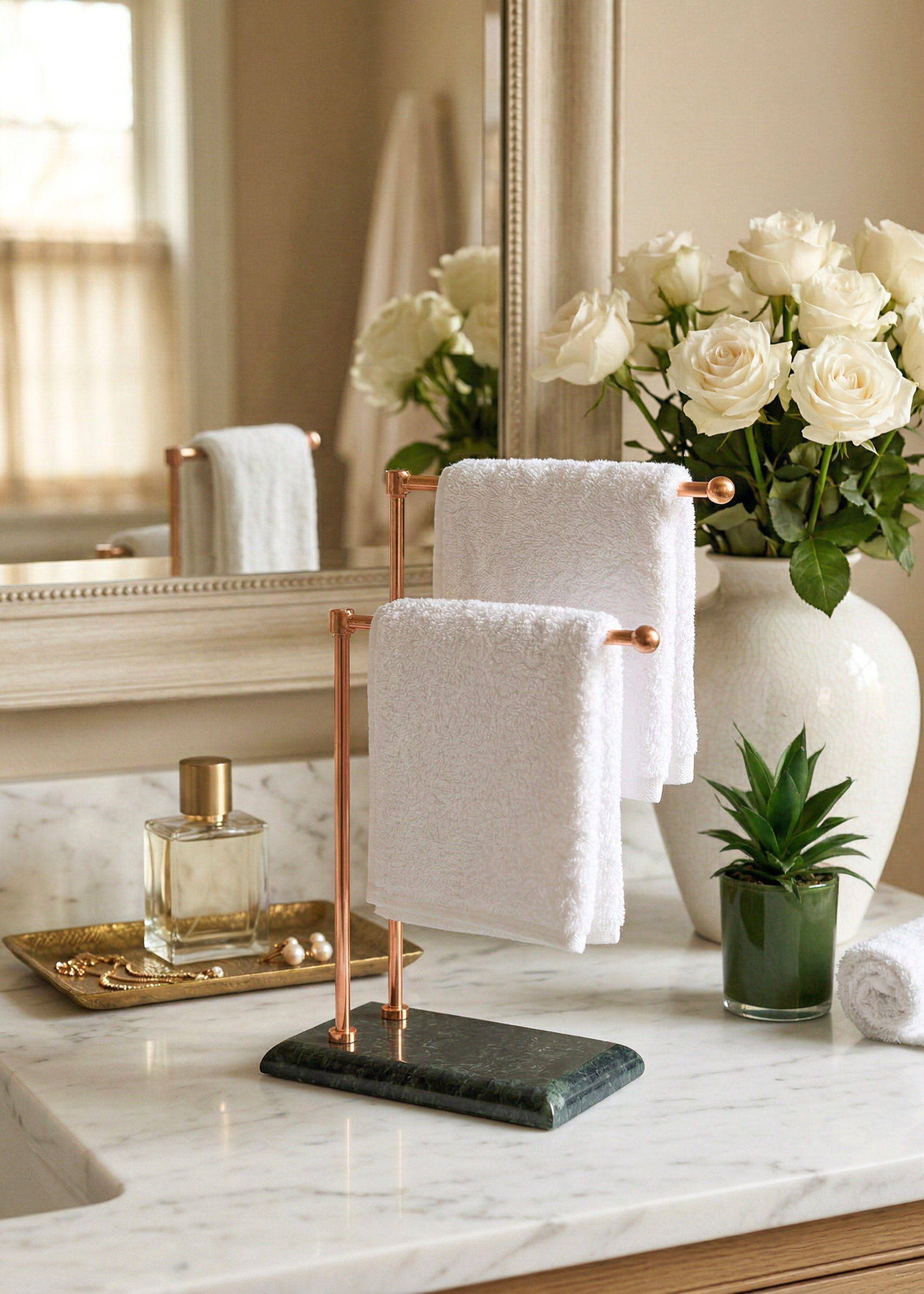 Melrose Hand Towel Stand - Black & Rose Gold