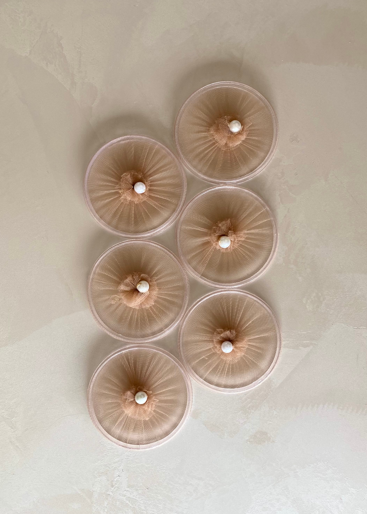Beige Mesh Glass Cover - (Set Of 6)