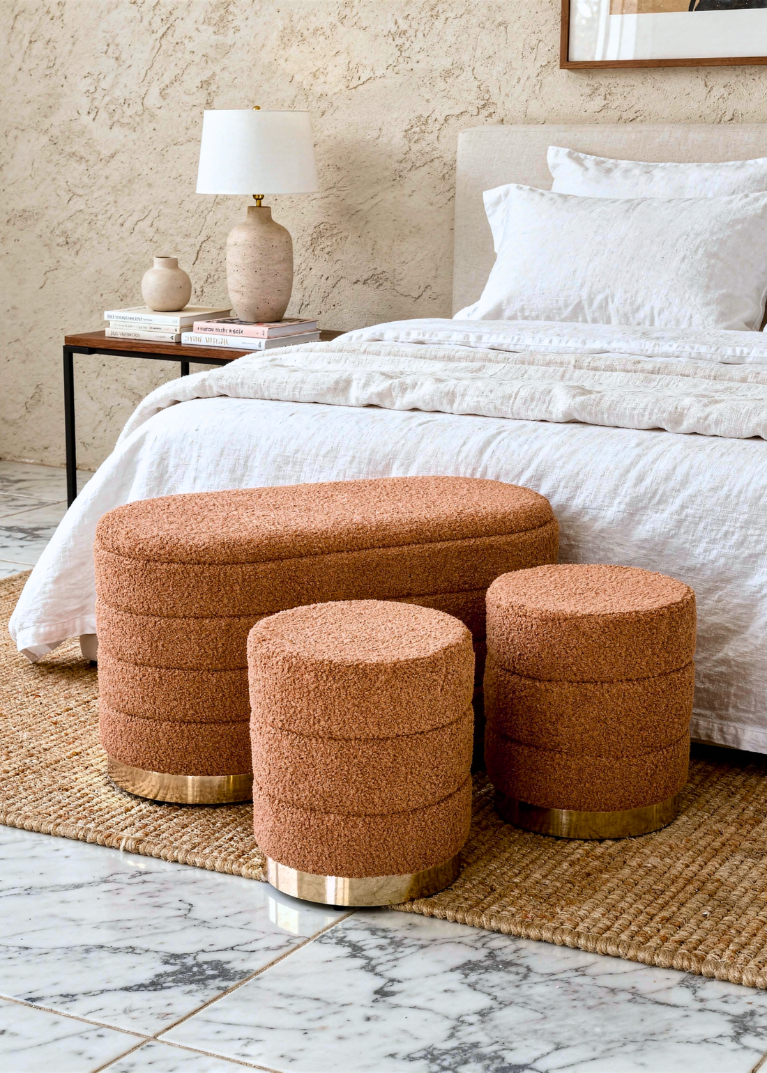Cloud Boucle Storage Pouffe Set - Tan
