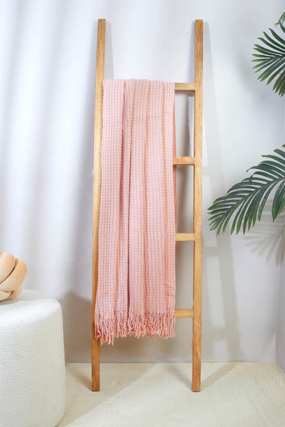 Knitted Cable Throw - Pink