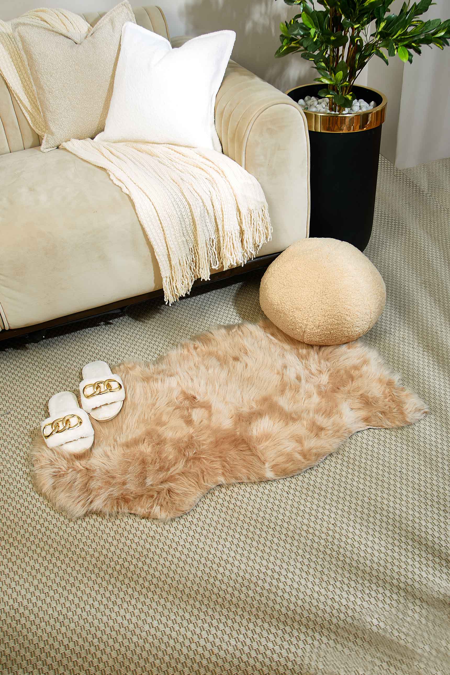 Faux Fur Floor Runner - Beige