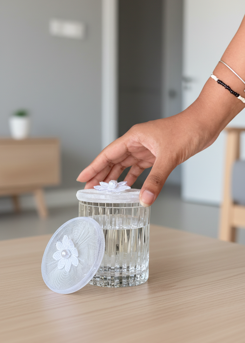 White Mesh Glass Cover - (Set Of 6)