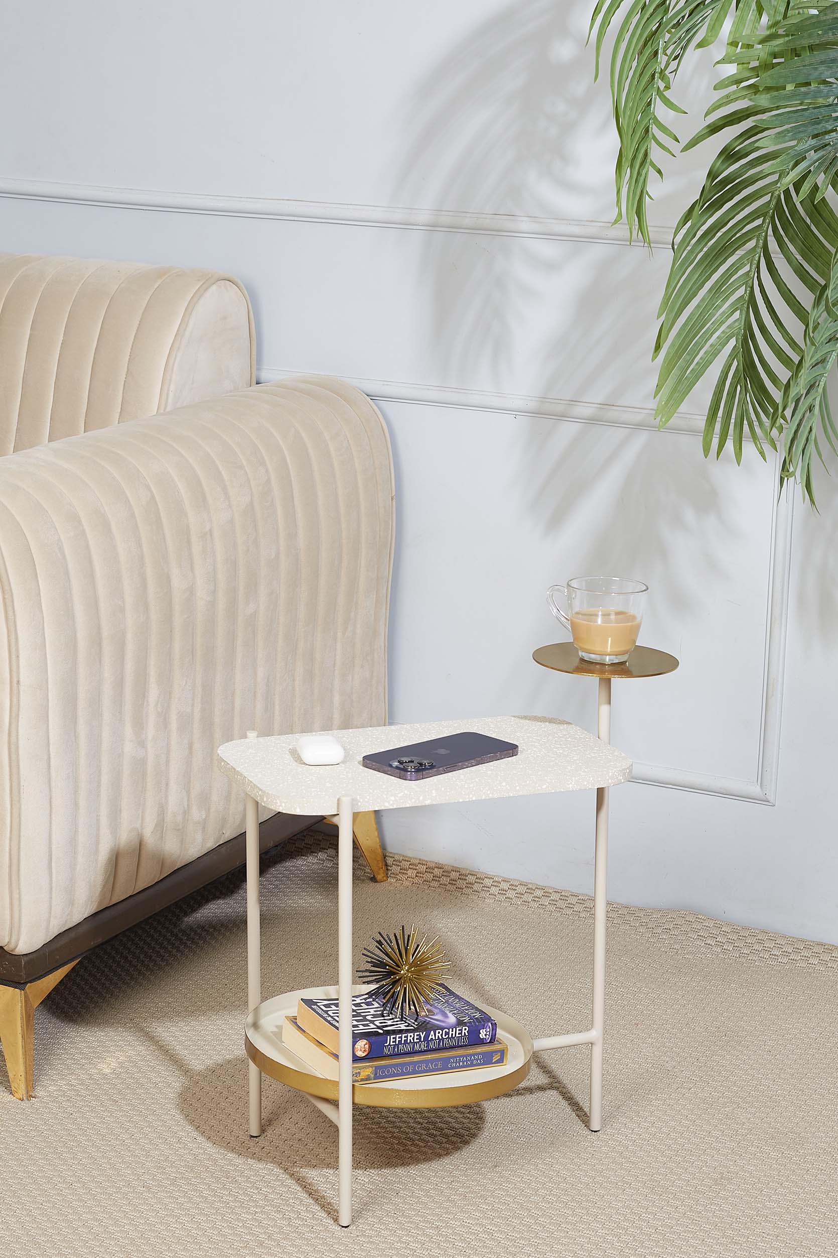 Nordic Speckled Beige & Gold Tiered Table