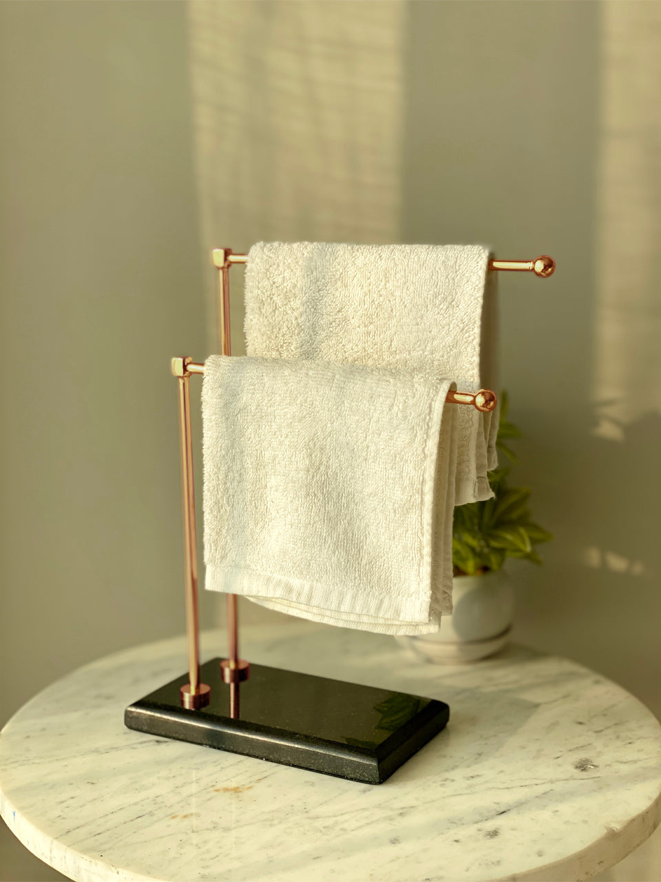 Melrose Hand Towel Stand - Black &amp; Rose Gold