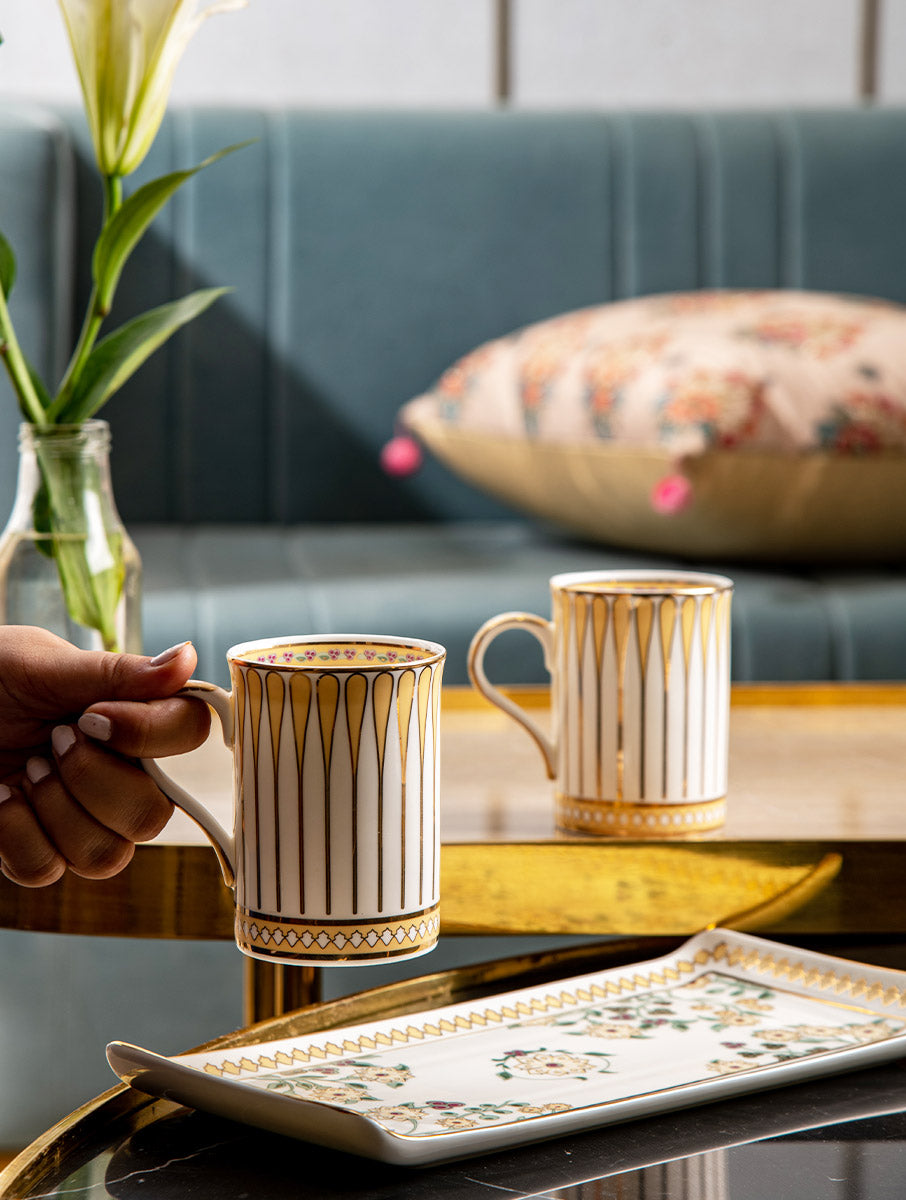 Phul Bari Mugs & Platter Serveware Set - Set of 3