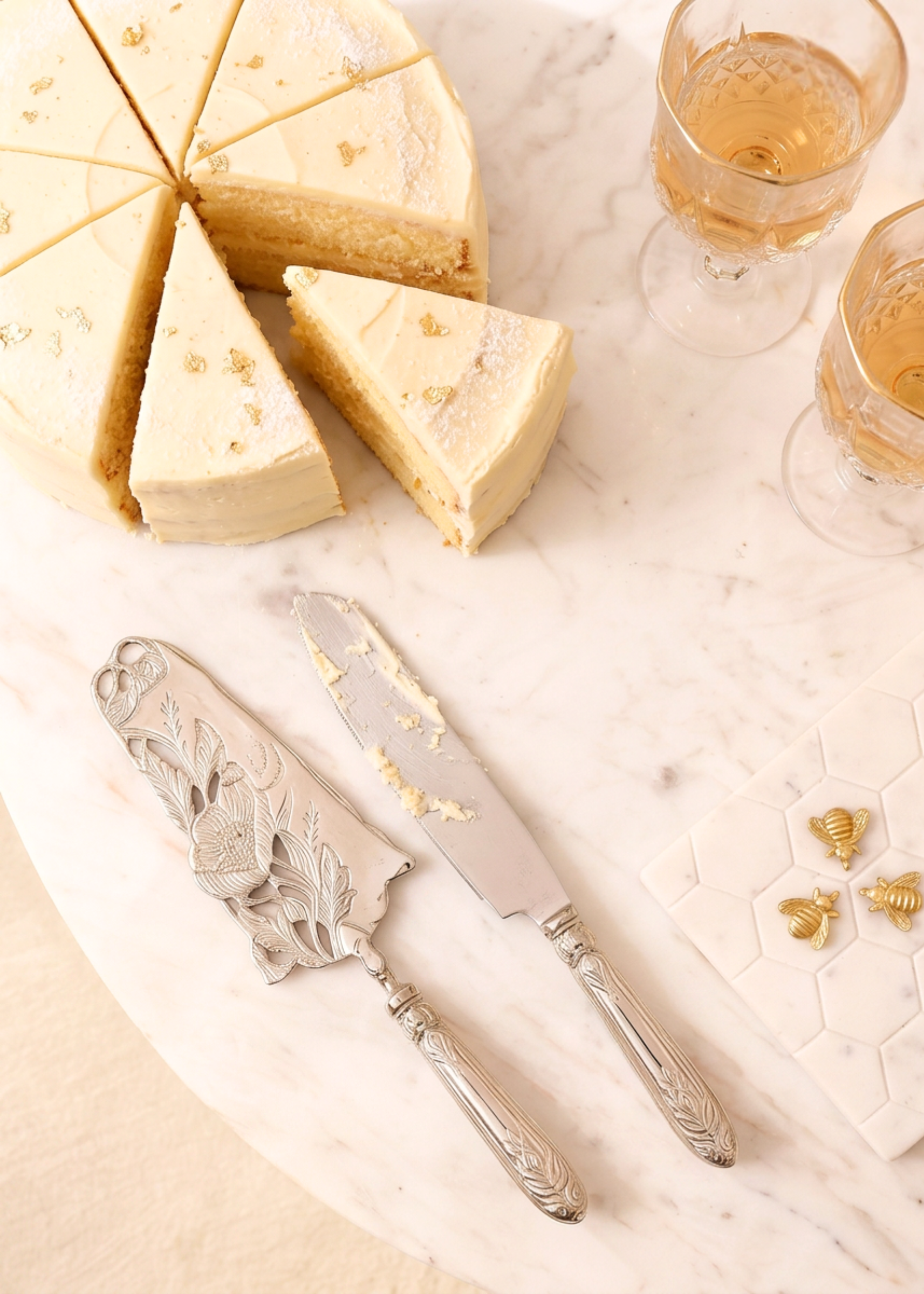 Royal Floral Bloom Cake Knife And Server - Silver