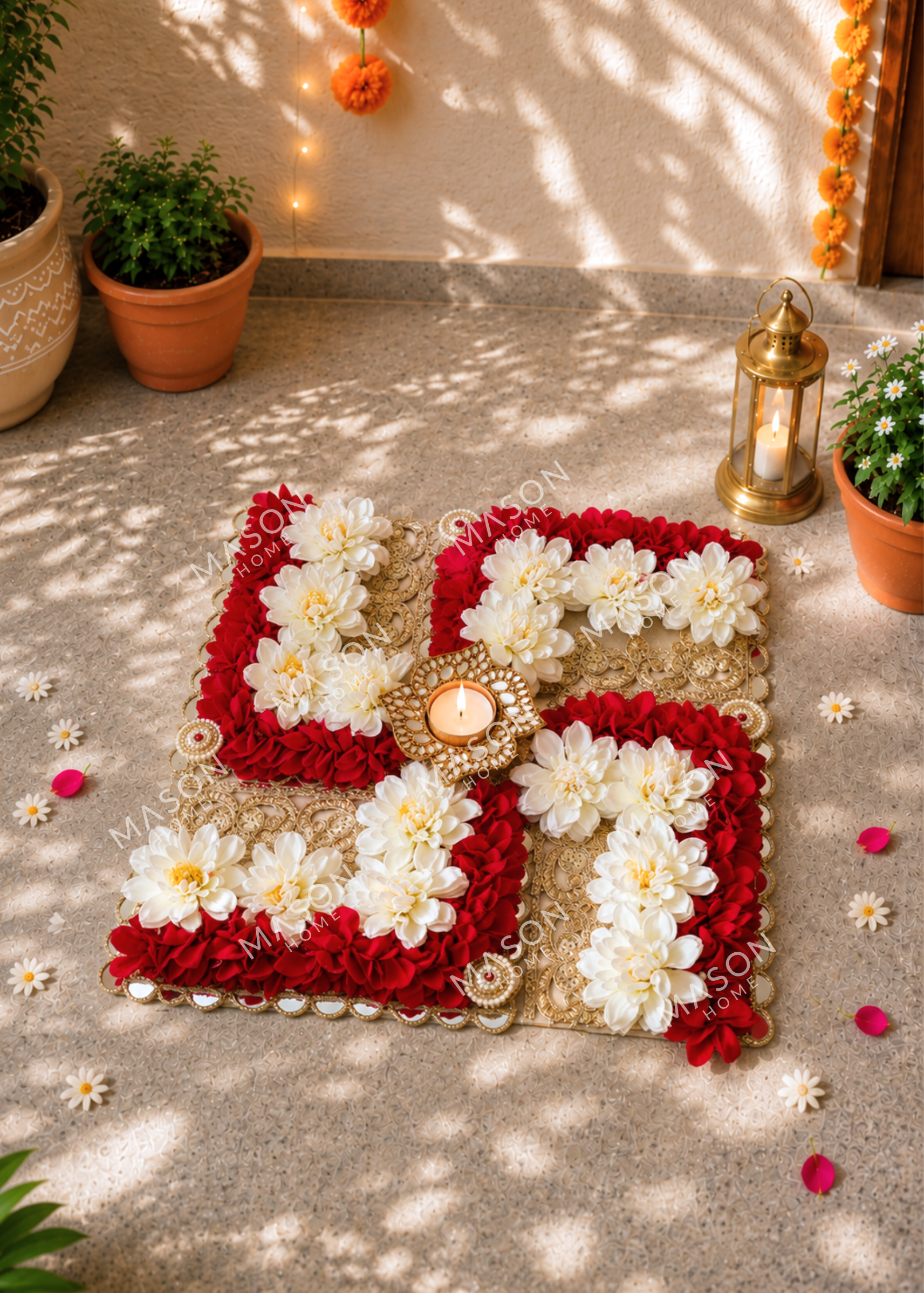 Festive Floral Swastik Rangoli