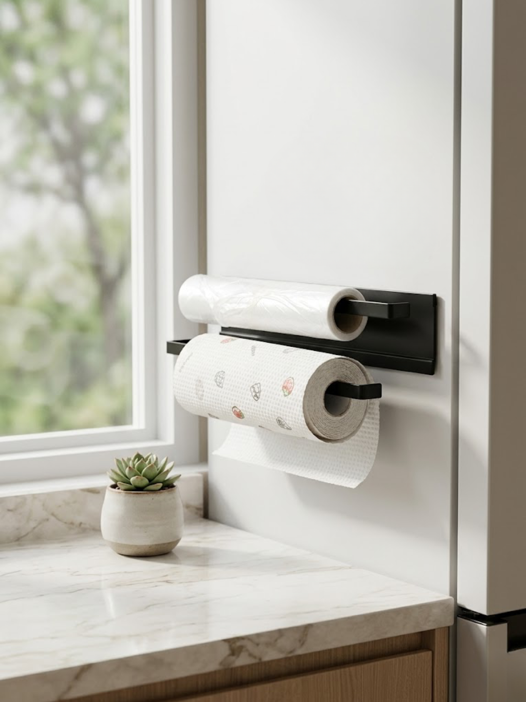 Magnetic Double Tissue + Towel Holder (Black)