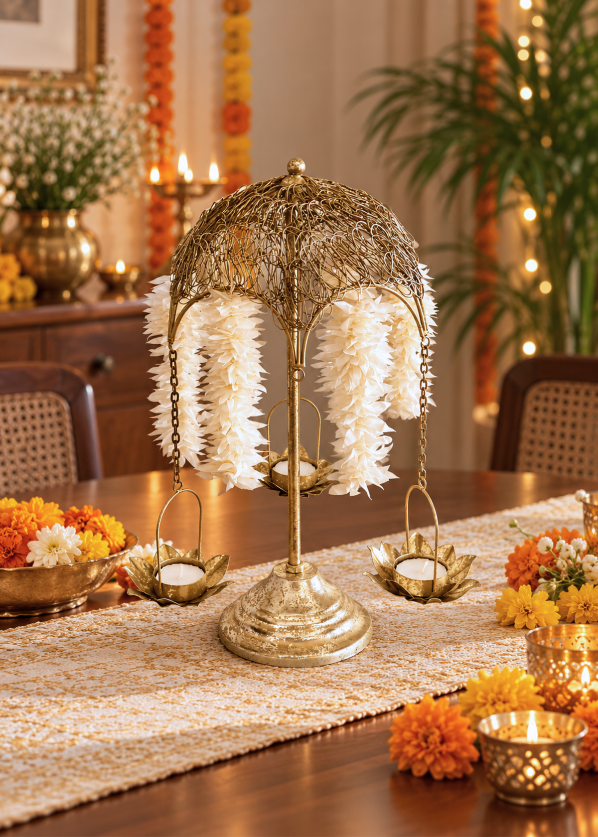 Antique Lotus Diya Stand - Small