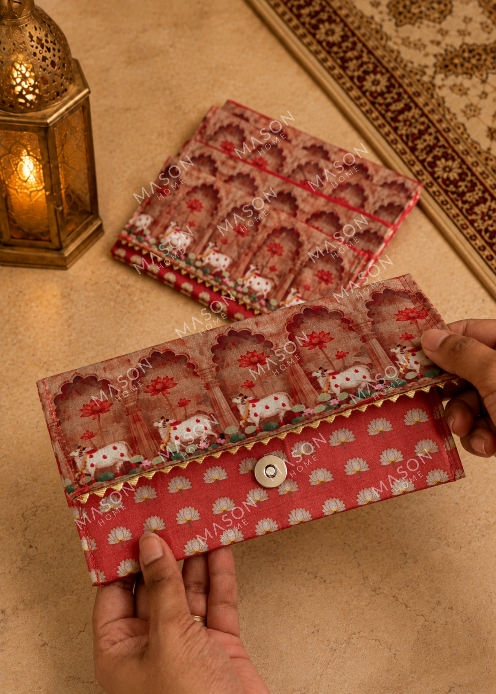 Festive Vrindavan Lotus Envelopes - Red (Set of 5)