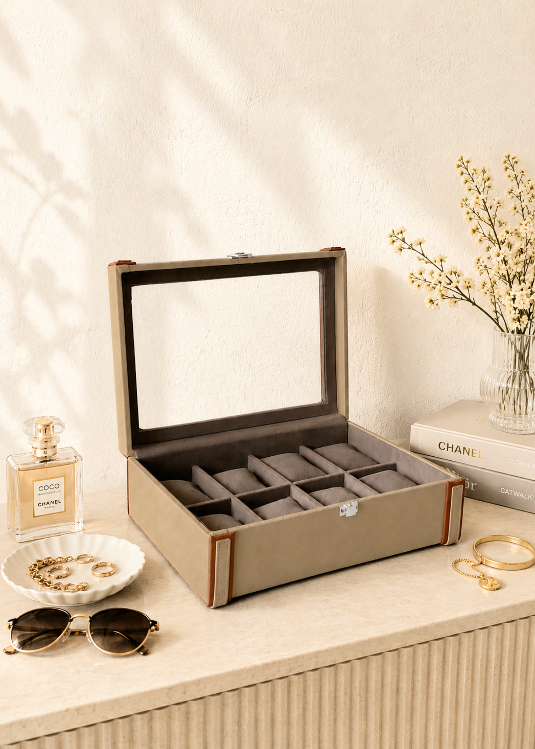 Naples Taupe Watch Box - 8 Slots