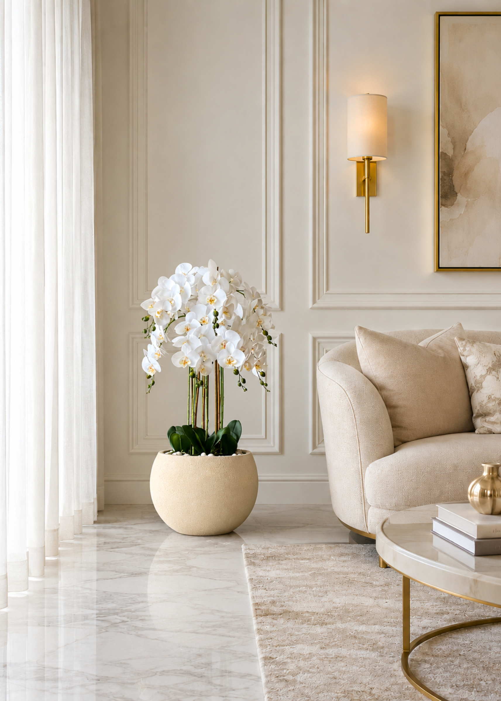 Artificial White Orchid Bloom Plant - 3 Feet