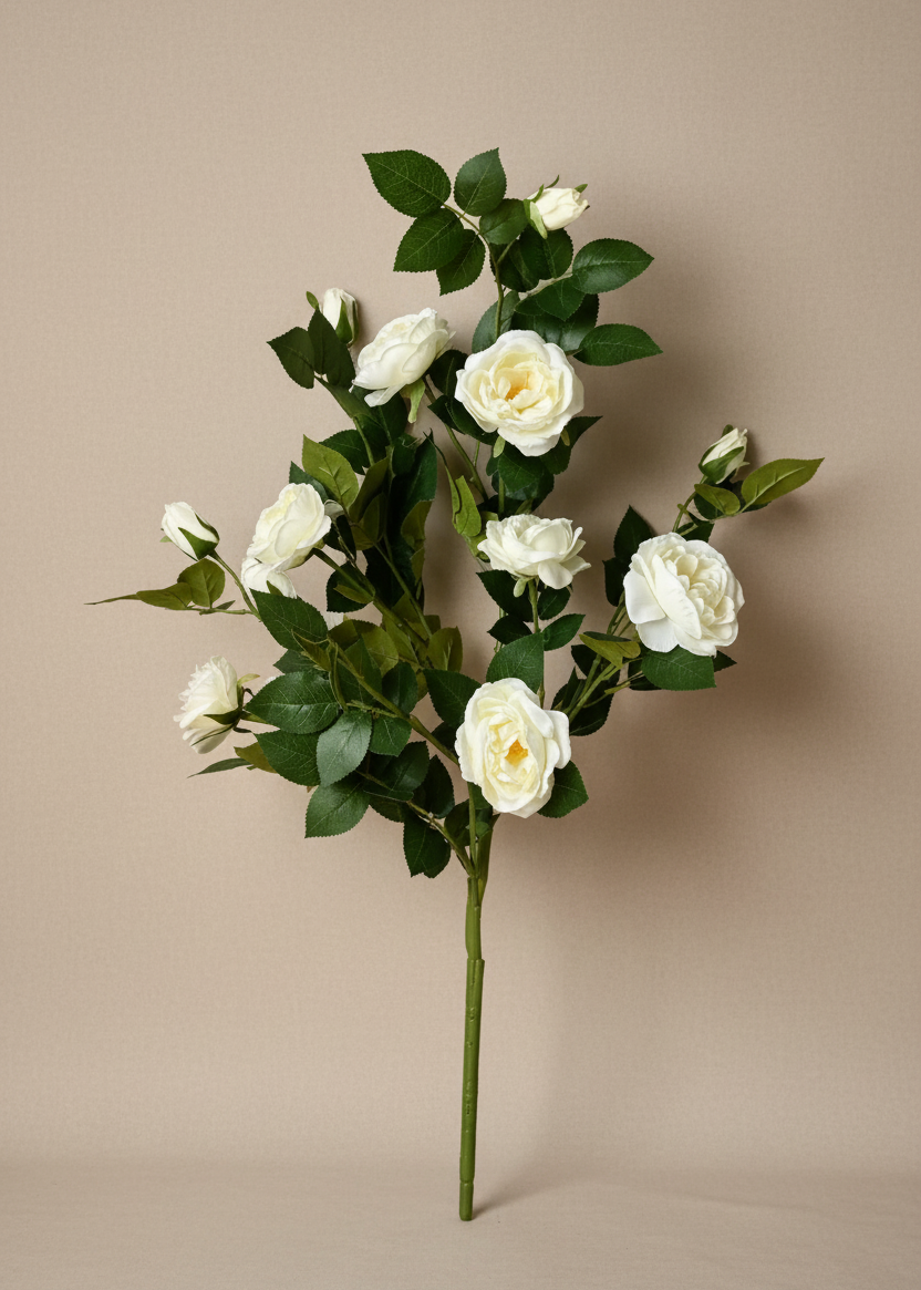 Artificial White Aurea Rose Plant - 3 Feet