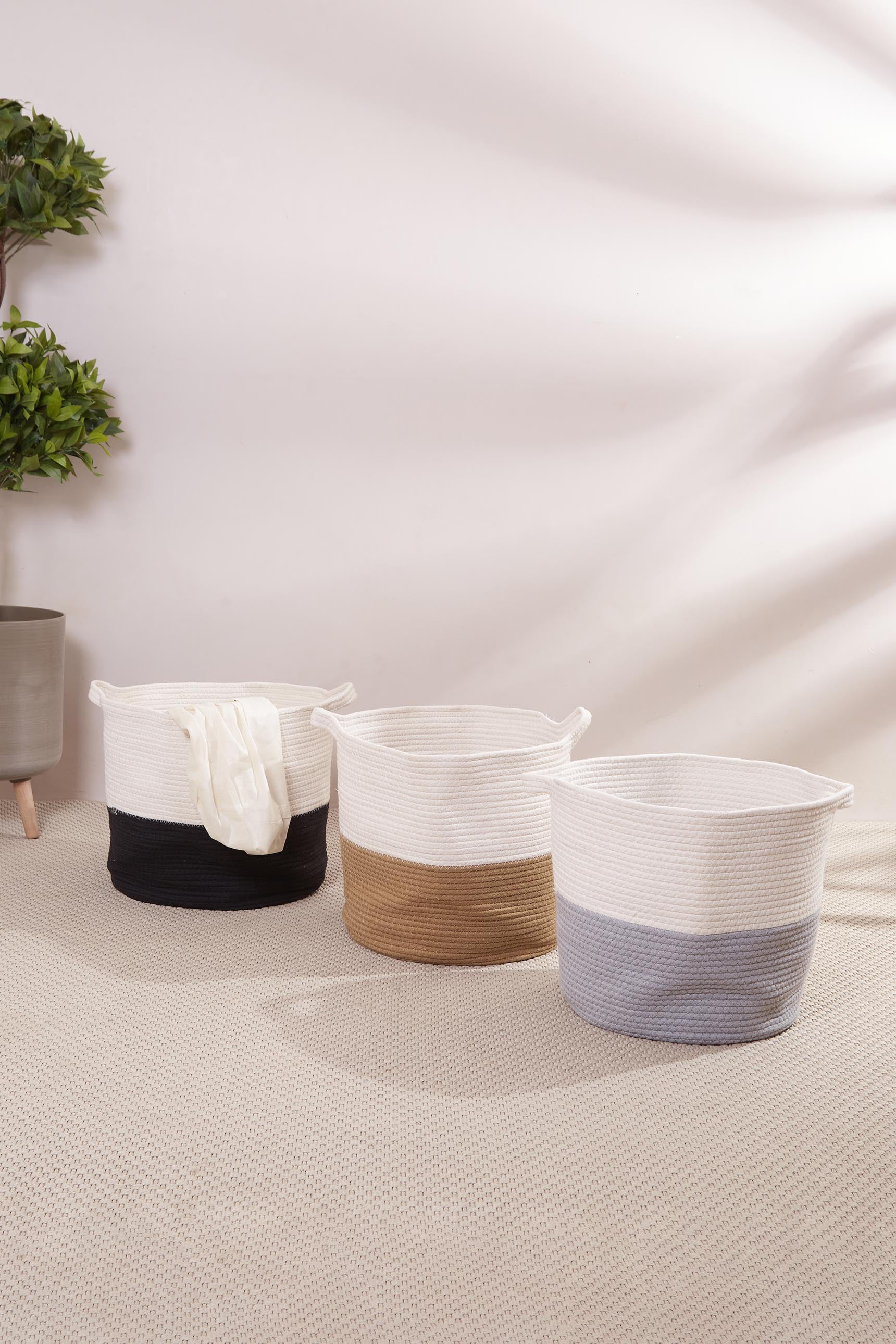 Black & White Cotton Laundry Basket