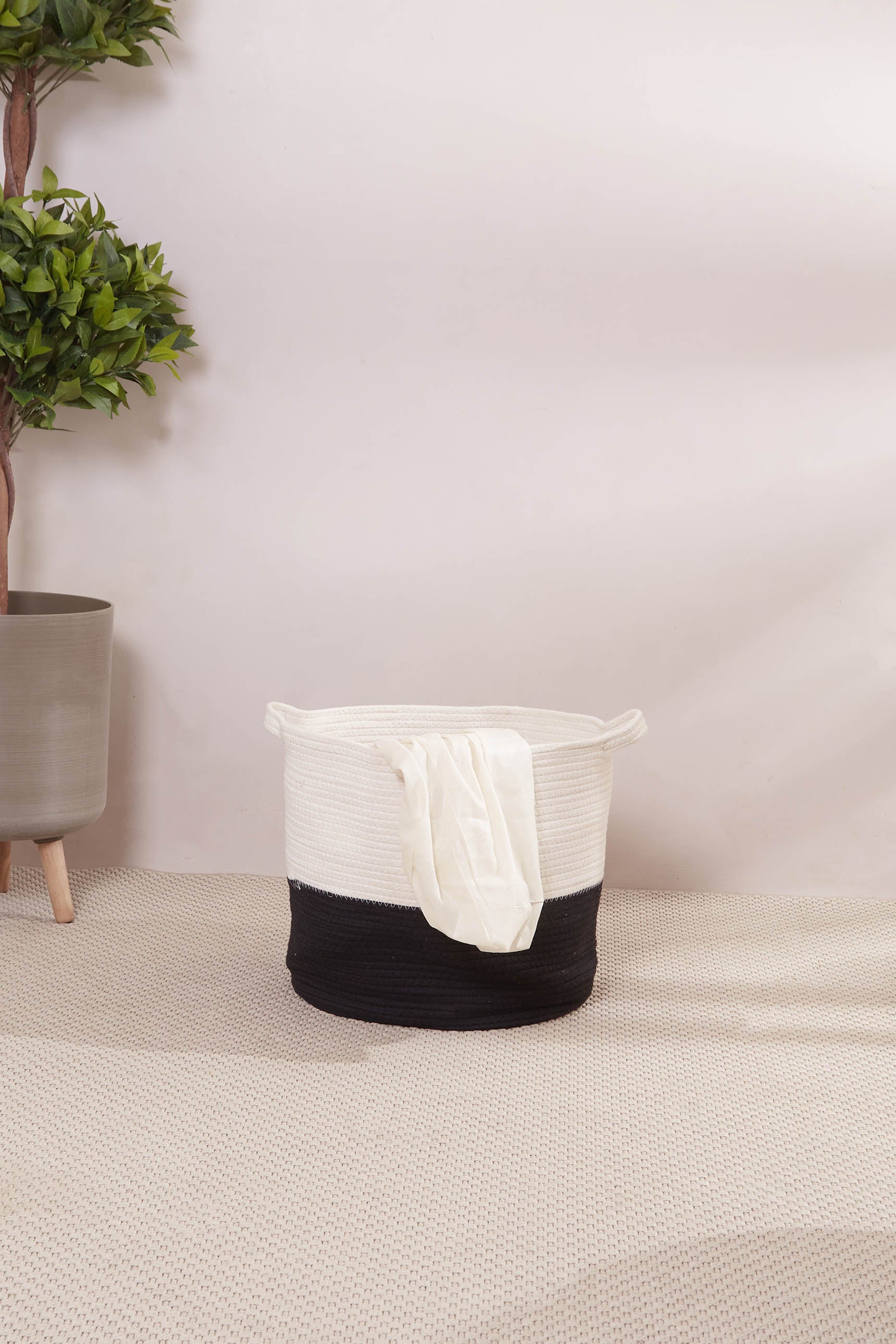 Black & White Cotton Laundry Basket